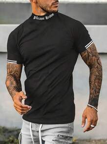 Manfinity Homme Áo thun nam tay ngắn in họa tiết chữ đi nghỉ, Áo thun tập gym cho bạn bè nam, Mùa thu - màu đen - Xem 1