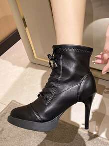 女性時尚尖頭繫帶靴,薄高跟鞋,防水防水台,合適的適用於場合