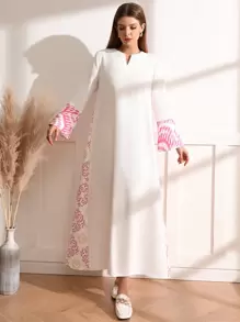 Al Najma 女式纯色简约连衣裙，端庄 - 白色 - 查看 4