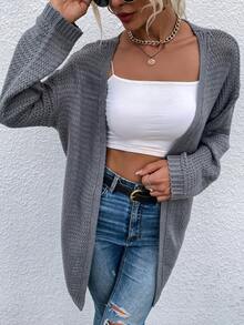 SHEIN Frenchy 休閒落肩開襟針織外套 - 灰色 - 查看 5
