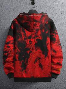 Manfinity LEGND 男士寬鬆染色連帽衛衣,印有標語和拉繩設計 - 彩色 - 查看 2