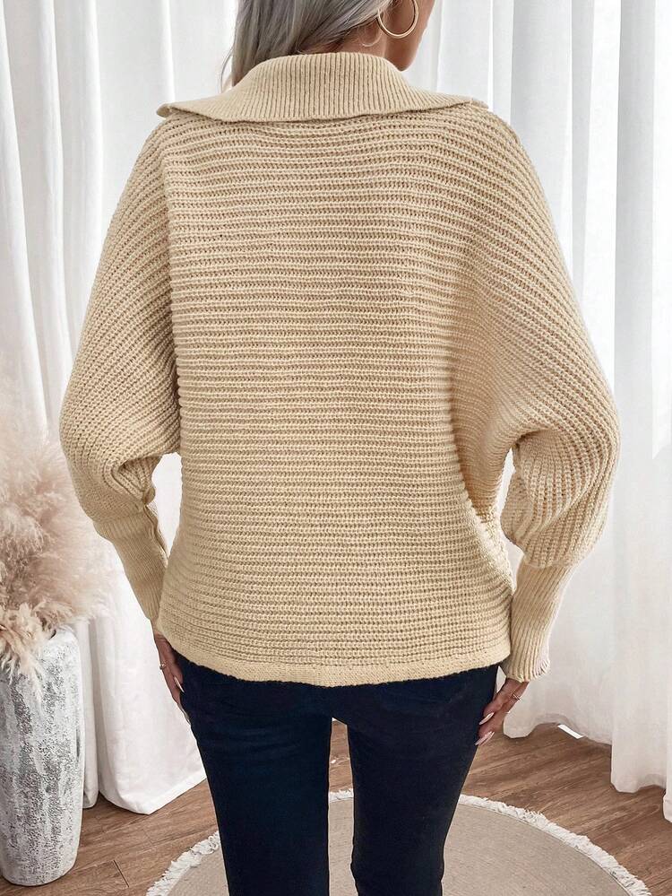 Batwing Sleeve Ribbed Knit Pullover Fall Winter Sweater