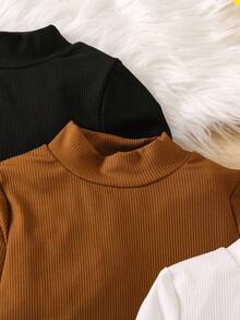 SHEIN 女小童3入組小高領條紋針織連身背心 - 彩色 - 查看 5