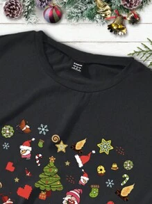 SHEIN Essnce In Giáng sinh Áo thun - màu đen - Xem 3