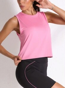 SHEIN 素色運動背心 - 粉色 - 查看 4