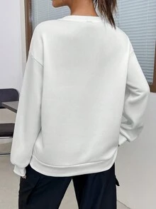 SHEIN EZwear Figure Graphic Drop Shoulder Thermal Lined Sweatshirt - White - View 2