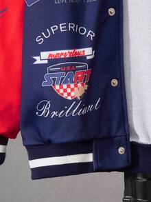 SHEIN Tween Boy Letter Graphic Striped Trim Varsity Jacket Without Hoodie - Multicolor - View 7