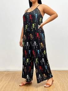 SHEIN LUNE Plus Skeleton Print Cami Jumpsuit - Multicolor - View 4