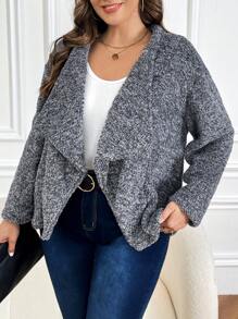 SHEIN LUNE Plus Waterfall Collar Open Front Coat - Grey - View 1