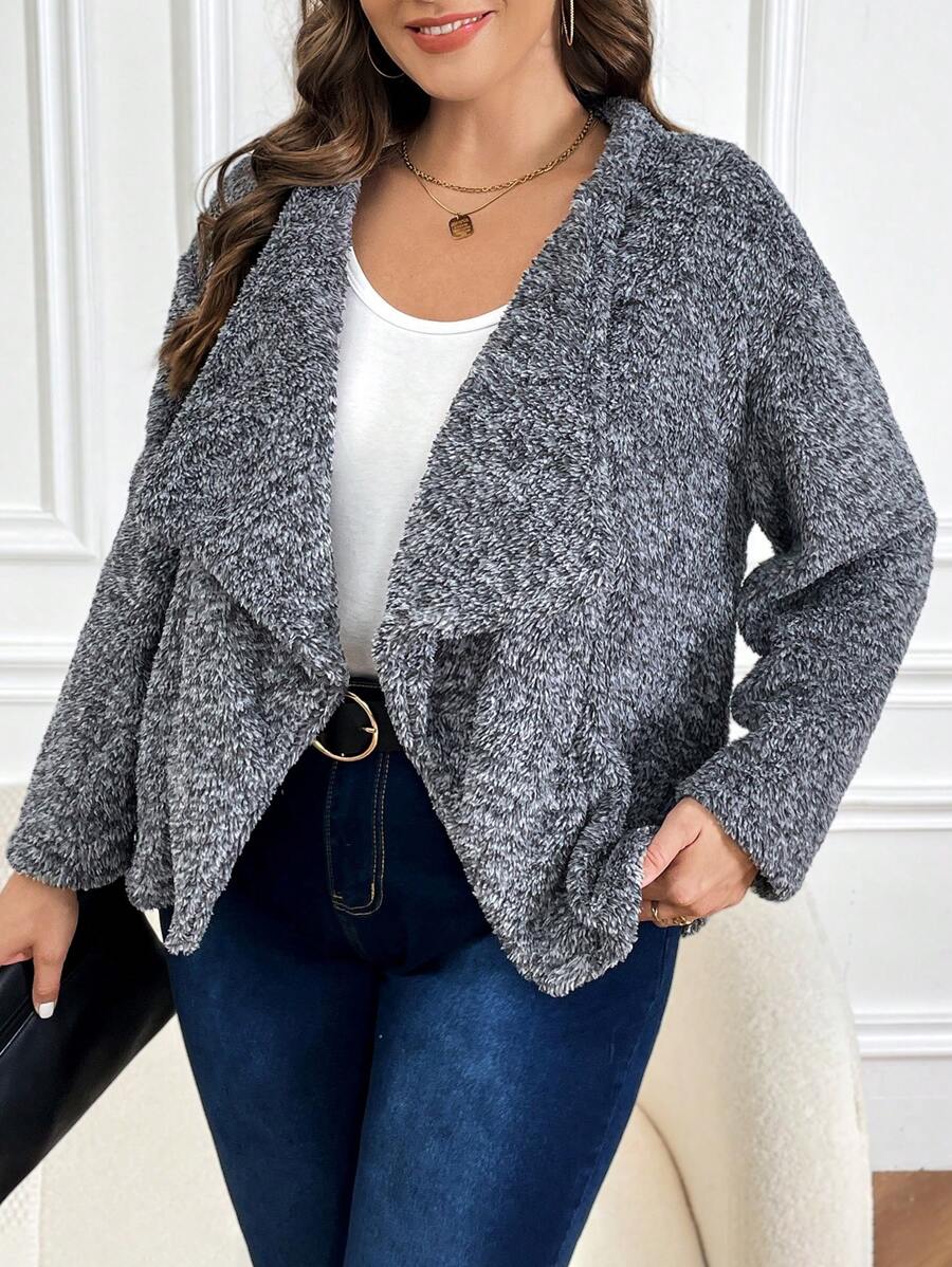 SHEIN LUNE Plus Waterfall Collar Open Front Coat - Grey - View 1