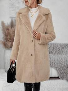 SHEIN Essnce Cổ áo Ngực đơn 	
Fuzzy áo - Màu Khaki - Xem 4