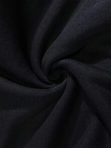 SHEIN EZwear Letter & Floral Graphic Drop Shoulder Hoodie - Black - View 7