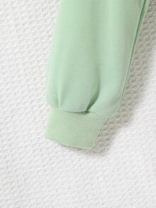 Cô gái Tween Đồ họa Chữ cái Dây kéo áo có mũ Áo len crop - Màu xanh Bạc hà - Xem 4