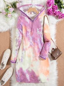 SHEIN Tween Girl Tie Dye Hooded Dress - Multicolor - View 1