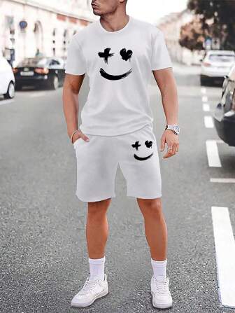 Guys Expression Print Tee & Drawstring Waist Shorts Set