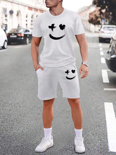 Guys Expression Print Tee & Drawstring Waist Shorts Set