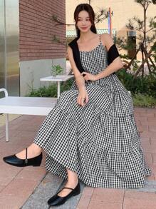Dazy Star Gingham Print Ruffle Hem Cami Dress Sundress