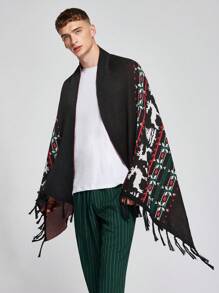 Manfinity VCAY Men's Christmas Elk Pattern Fringe Hem Poncho Oversized Cardigan - Multicolor - View 5