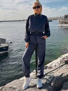 EURMUSE Drop Shoulder Zip Up Jacket & Pants - Grey - View 3