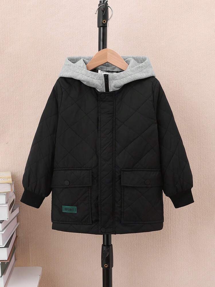 Young Boy Flap Pocket Hooded 2 In 1 Quilted Coat