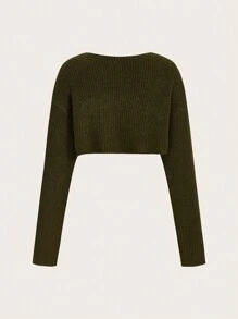 SHEIN ICON Áo len cardigan thiết kế đơn giản dáng croptop - màu xanh lá - Xem 2