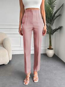 RueChic 高腰接縫細節九分西裝褲 - 粉色 - 查看 1