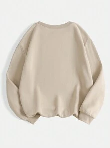 SHEIN EZwear 字母&南瓜圖案加絨內裏套頭衫 - 卡其色 - 查看 2