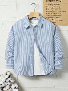 SHEIN 青少年男孩加大码运动插肩领字母图案二合一衬衫 - 藍色 - 查看 2