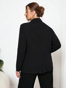 SHEIN Privé Talla grande Blazer ribete con fruncido de cuello con solapa - Negro - Ver 2