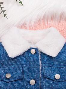 SHEIN Infant Girls' Casual Thermal Lined Long Coat With Lapel Collar And Belt