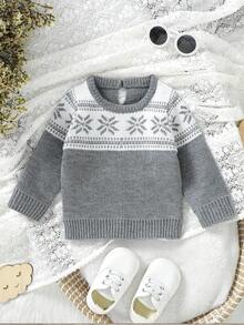 Em bé Con trai Họa tiết Hình học Áo len - Xám - Xem 5