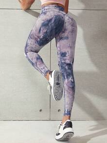 運動紮染跑步瑜伽彈力緊身打底褲 - 彩色 - 查看 2