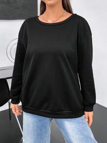 Flirla Plus Cartoon & Letter Graphic Sweatshirt Pullover Fall Sweatshirt - Black - View 5