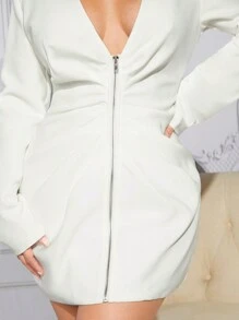 SHEIN SXY 素色拉鏈開襟V領外套 - 白色 - 查看 6