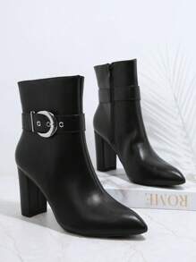 SHUZIA Faux Leather Buckle Detail Ankle Booties - Black - View 2