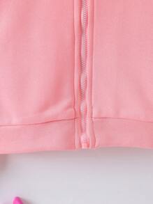 SHEIN Young Girl Solid Zip Up Sweatshirt - Pink - View 3