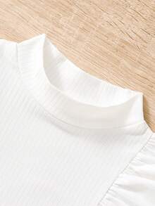 SHEIN Young Girl Ruffle Trim Mock Neck Tee - White - View 5