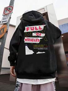 Manfinity Roghcode Men Plus Slogan Graphic Drawstring Hoodie - Black - View 1