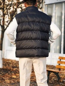 Manfinity Homme Men Plus Solid Zip Up Puffer Vest Coat - Black - View 2