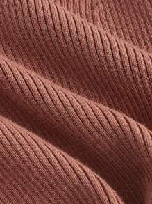 SHEIN MOD Solid Tie Back Puff Sleeve Sweater - Rust Brown - View 3