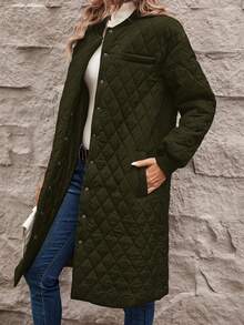 SHEIN LUNE Drop Shoulder Quilted Coat - Green - View 3