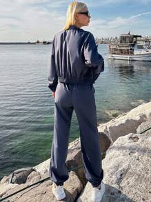 EURMUSE Drop Shoulder Zip Up Jacket & Pants - Grey - View 2