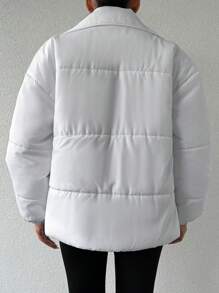EURMUSE Lapel Neck Drop Shoulder Belted Puffer Coat - White - View 5