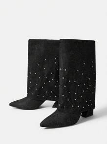 Women's Pointed Toe Chunky Heel Fashion Boots - Black - View 4