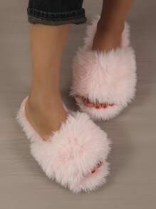 Women's Winter Cartoon Thick Bottom Slippers, Warm Plush Anti-Slip Home Shoes, Fashionable And Comfortable,Halloween,Fluffy Slippers - Pink - View 2