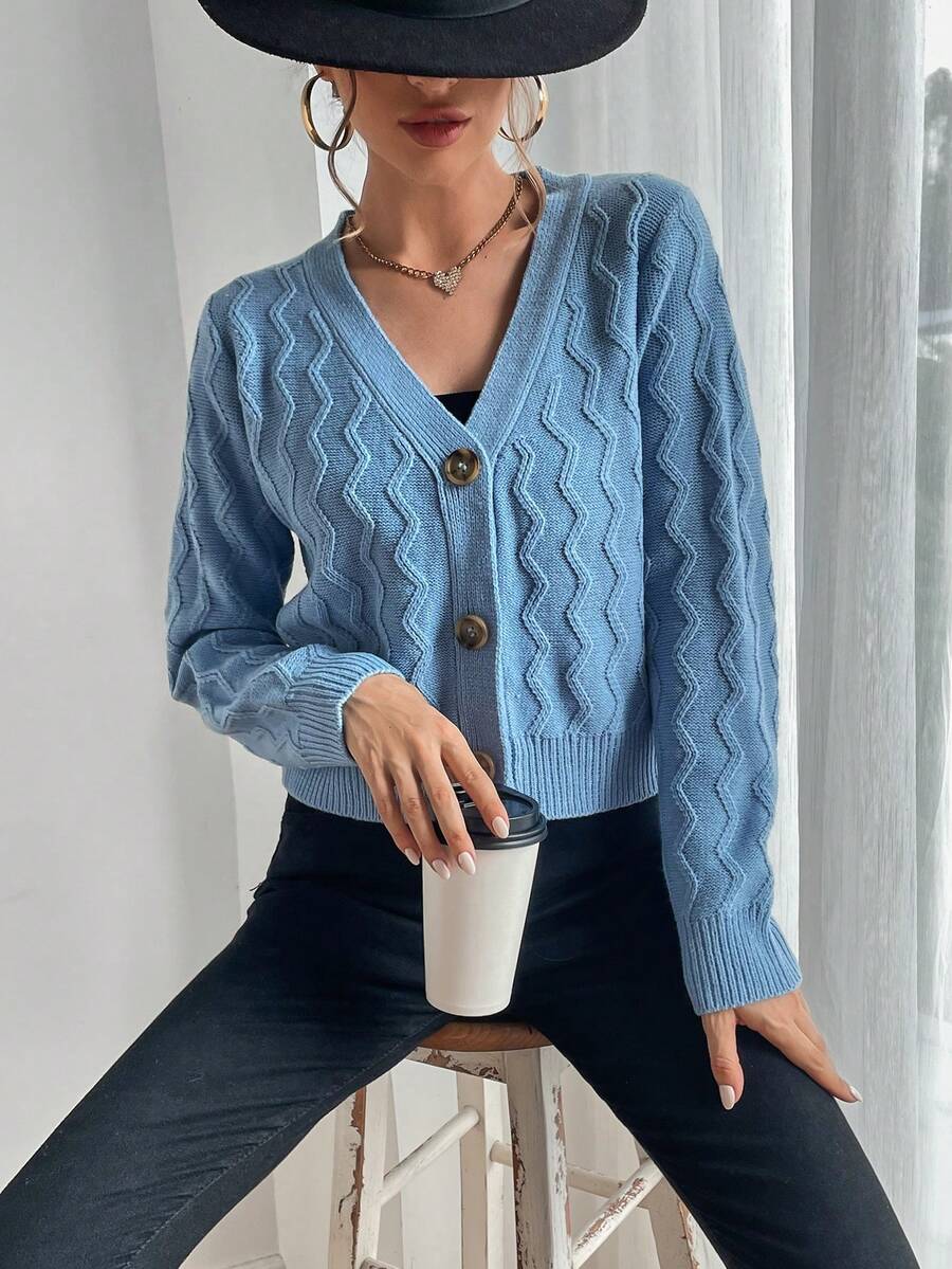 SHEIN Unity 女性休閒開襟衫套頭毛衣 - 藍色 - 查看 1