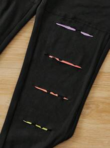 SHEIN 女大童蝴蝶圖案扭結下擺套頭衫&緊身打底褲 - 玫紅色 - 查看 3