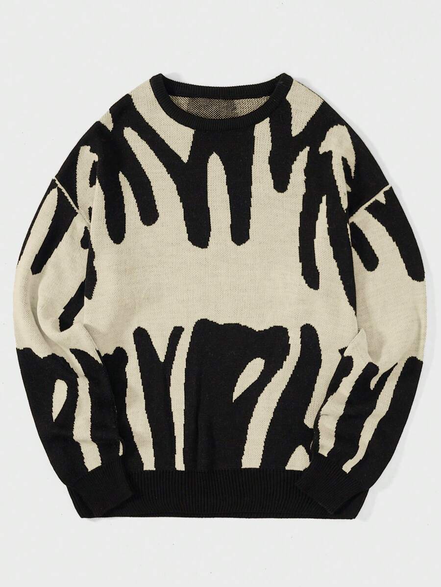 SHEIN Cottnline Pull À Épaules Tombantes Imprimé Pour Hommes - Camel - Voir 1