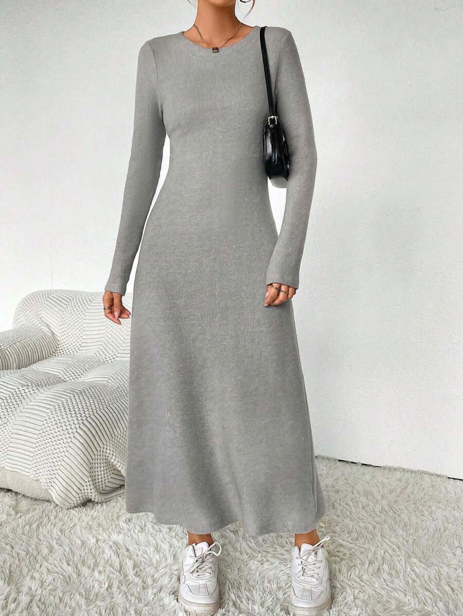 SHEIN Essnce Chất rắn Váy chữ A - Màu Xám nhạt - Xem 1