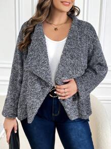 SHEIN LUNE Plus Waterfall Collar Open Front Coat - Grey - View 3